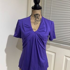 Armani Collezioni Violet V-Neck Gathered Short Sleeve Top size 8